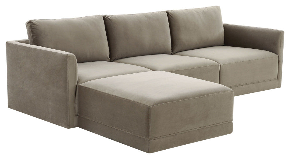 Flix Modular Velvet Sectional Sofa, Modern 4 Piece Sectional Couch Set, Beige Ta