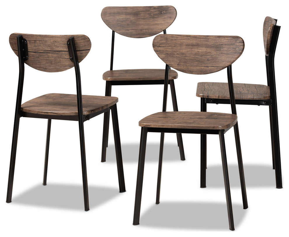 Ornette Mid-Century Brown Finished Wood and Black Metal 4-Piece Dining Chair Set