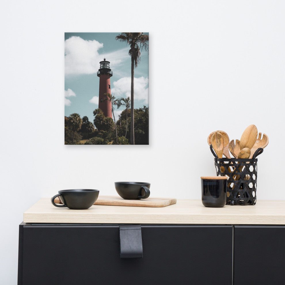 Jupiter Lighthouse Colorized Coastal Landscape Canvas Wall Art Print, 12" X 16"