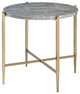 Benzara BM250396 End Table With Oval Marble Top and X Shaped Support, Gray/Gold