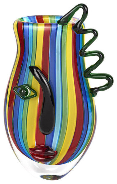 Badash GW675 Rainbow Murano Style Art Glass Face 11" Vase