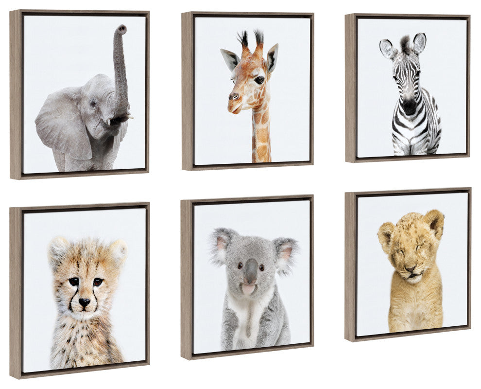 Sylvie Safari Animal Framed Canvas Art by Amy Peterson, Thin Gray 6 Piece 13x13