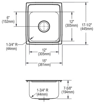 LR15170 Lustertone Classic Stainless Steel 15" x 17-1/2" Drop-in Bar Sink