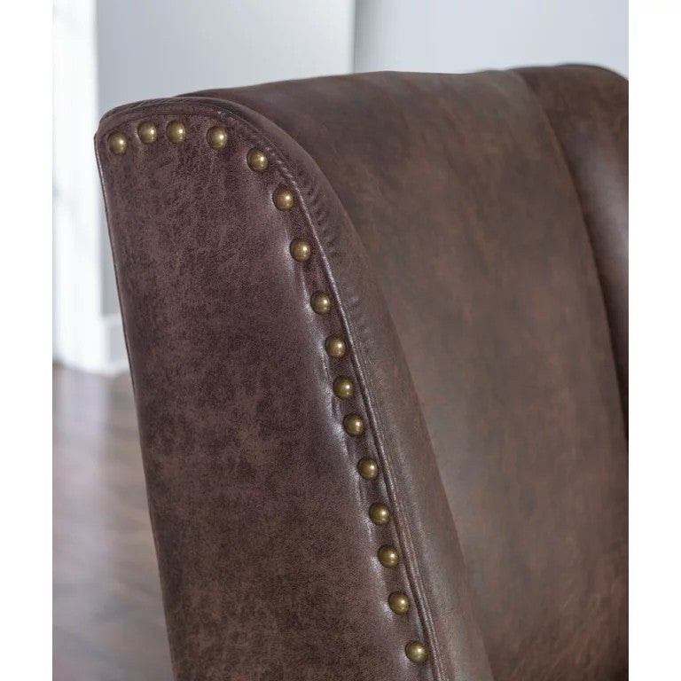 Transitional Office Chair, Padded Seat With Nailhead, Brown Faux Leather