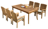 7-Piece Outdoor Teak Dining Set: 83" Rectangle Table, 6 Wave Stacking Arm Chairs