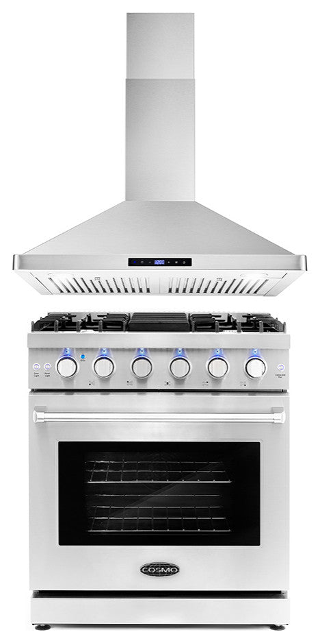2-Piece Kitchen, 30" Gas Range and 30" Wall Mount Range Hood