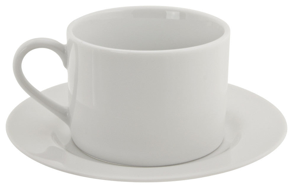 Classic White Can Cup and Saucer, Set of 6