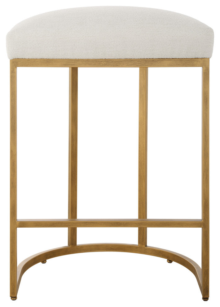 Uttermost Coastal Counter Stool, 26.25", Cream/Brass