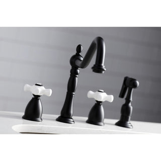 KB1790PXBS 8" Widespread Kitchen Faucet With Brass Sprayer, Matte Black