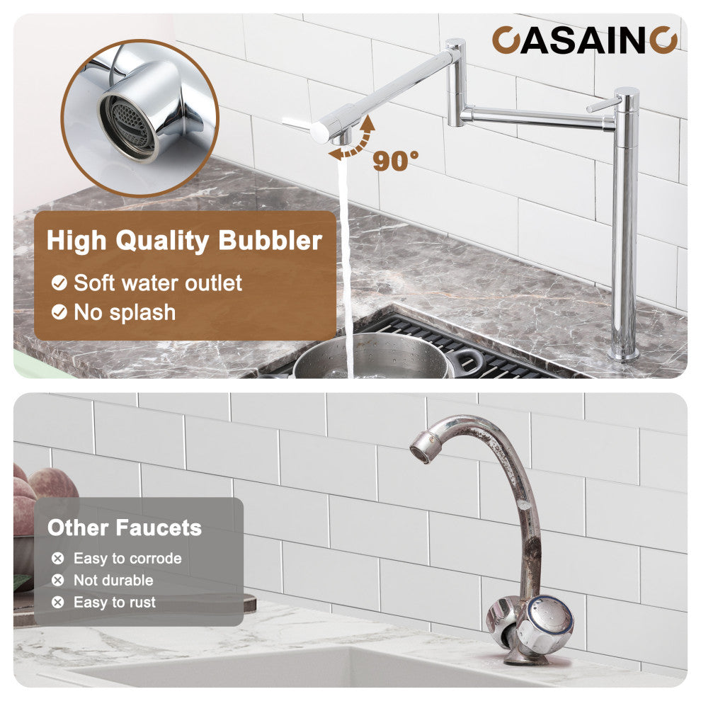 Pot Filler Faucet Deck Mount Stove Kitchen Faucets Dual Handle Folding Faucet, Chrome Plating