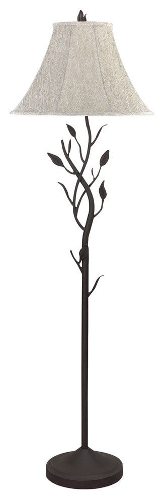 150W 3 Way Hand Forged Iron Floor Lamp, Black Finish, Gray White Shade