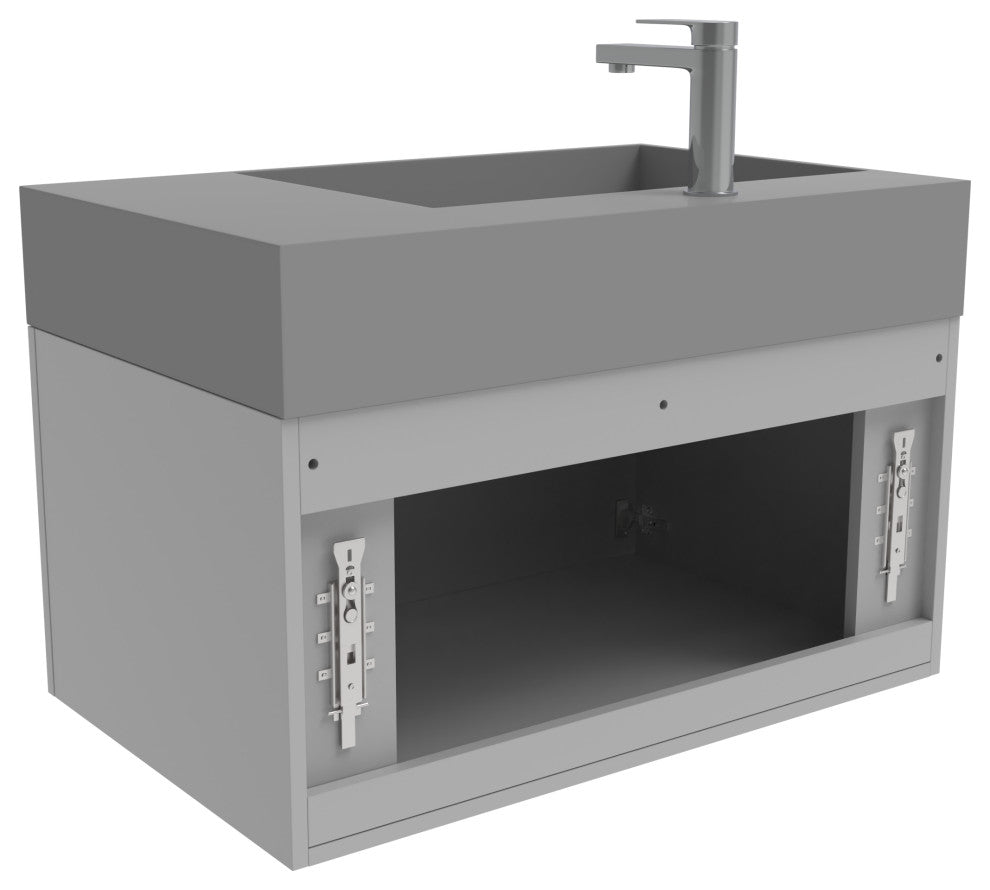 CastelloUSA Amazon 30" Left Wall Mounted Bathroom Vanity Set, Gray, Gray Top, Chrome Handles