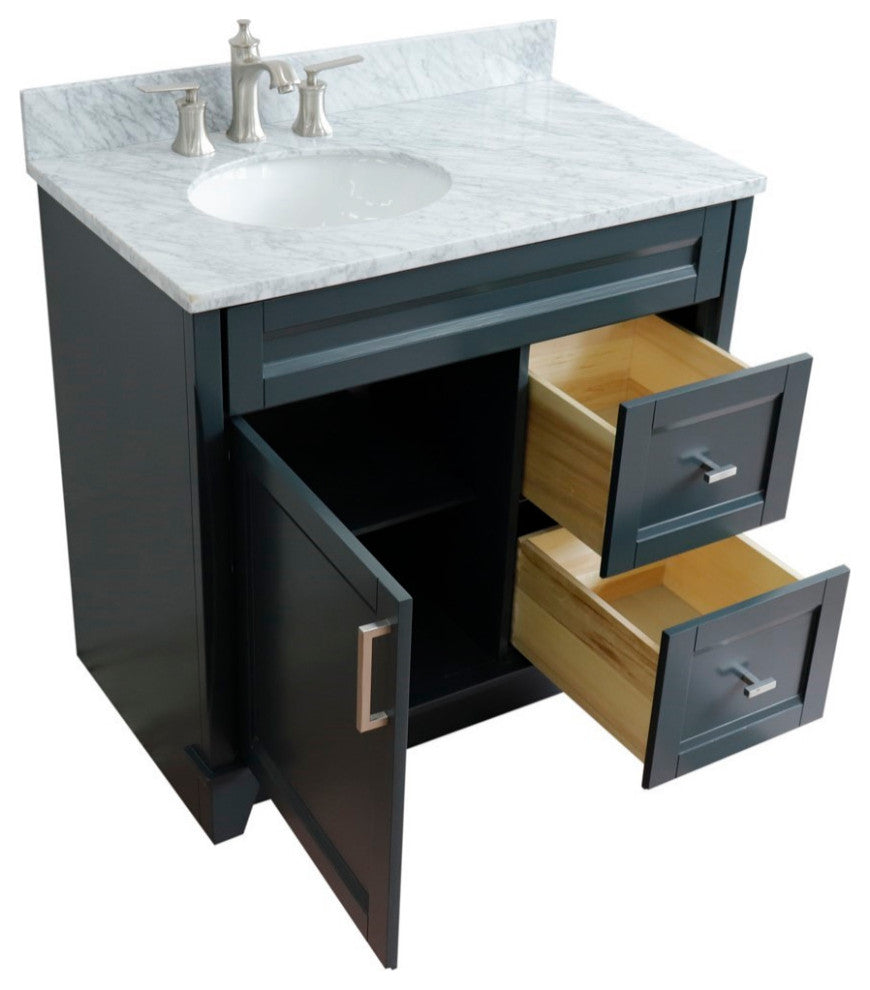 37" Single Sink Vanity, Dark Gray Finish With White Carrara Marble