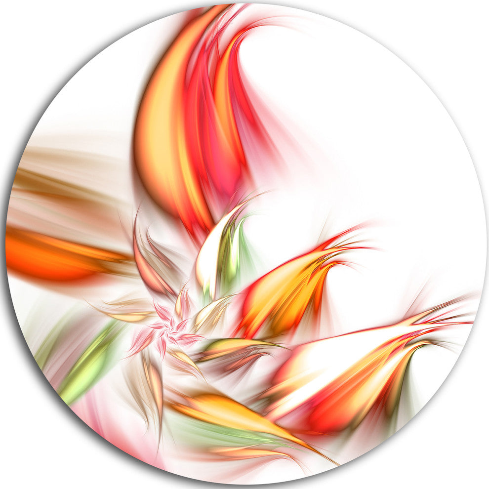 Orange Pink Fractal Floral Shapes, Floral Round Wall Art, 23"