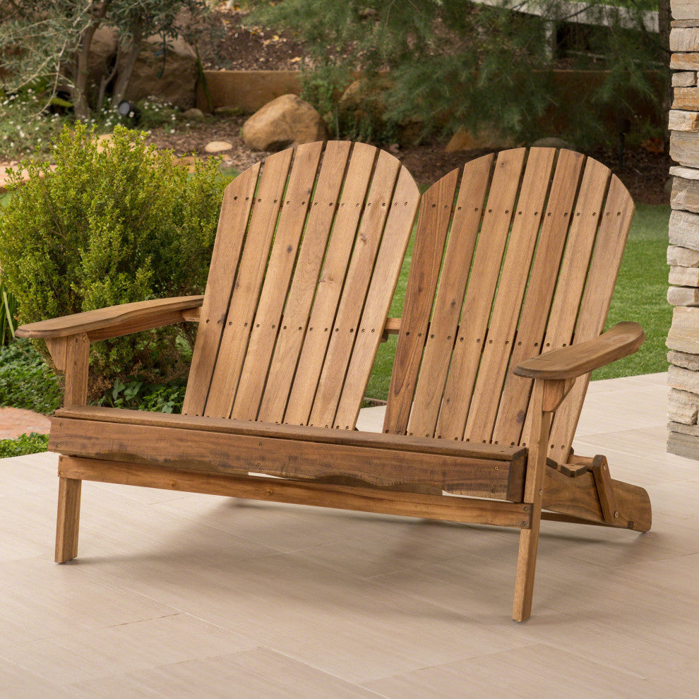 GDF Studio Vivian Outdoor Acacia Wood Adirondack Loveseat, Natural Stained