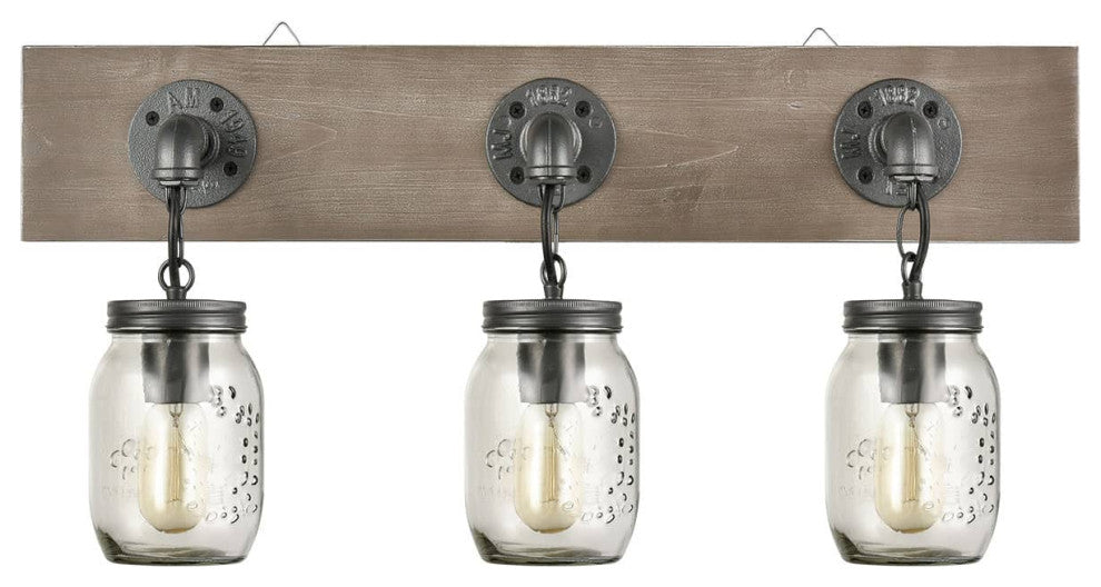 Farmhouse 3 Light Mason Jar Bathroom Vanity Lighting Wood & Glass