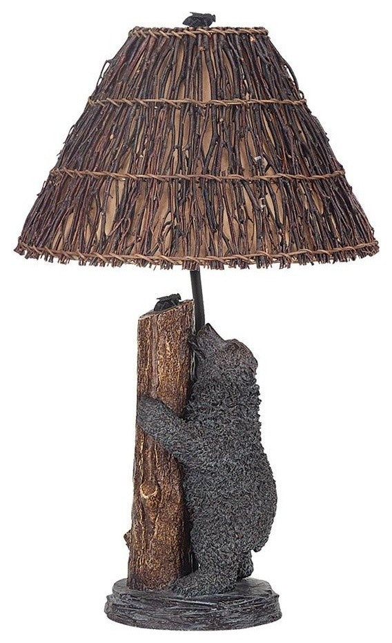 150W Resin Bear/Honey Bee Table Lamp, Brown Finish, Twig Shade