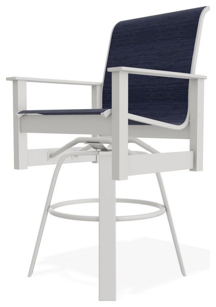 Leeward Sling Bar Height Outdoor Swivel Armchair, Collect Indigo/Snow