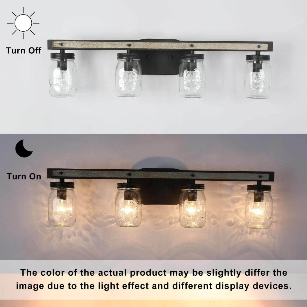 LNC Farmhouse  4-Light Black Bathroom Vanity Light With Mason Jar Glass