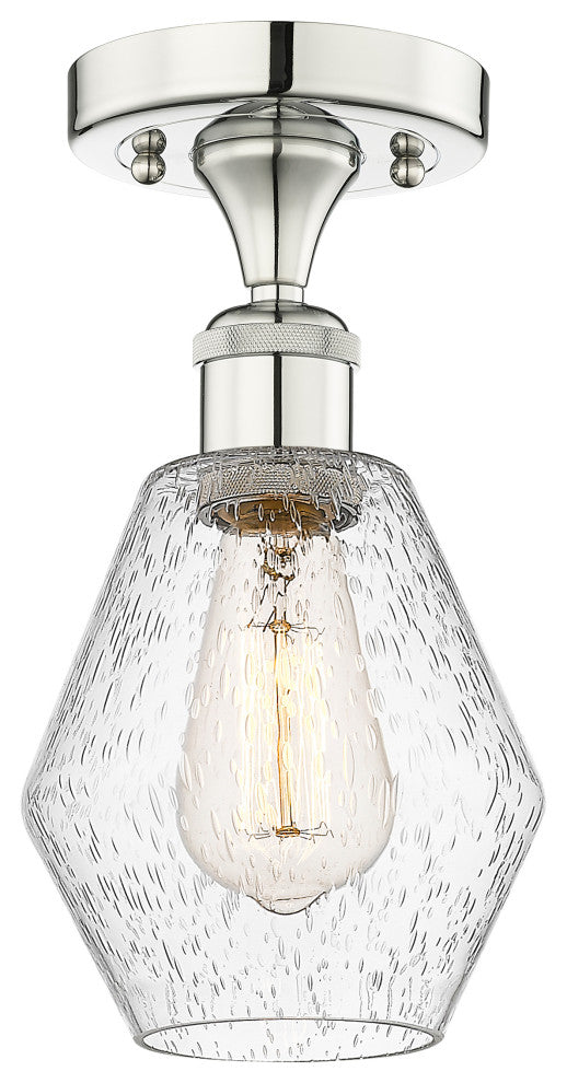 Cindyrella-1 Light 6" Semi-Flush Mount-Polished Nickel, Seedy Glass Shade