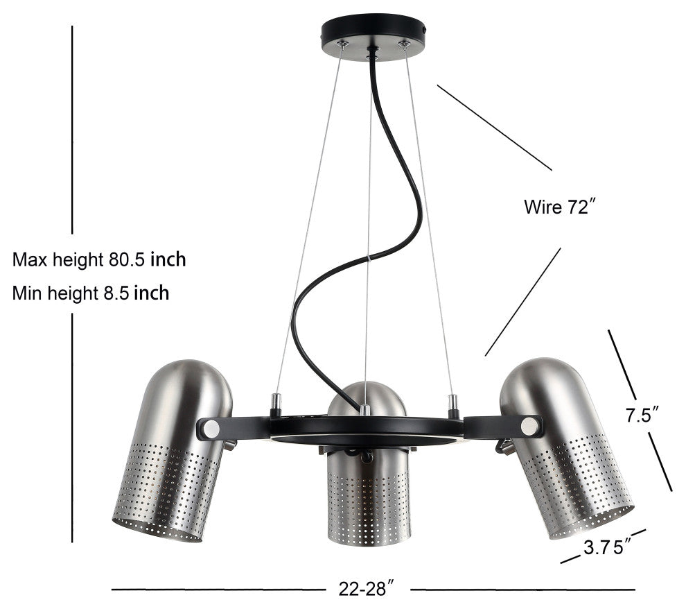 Loki 22" 3-Light Adjustable Metal LED Pendant, Brushed Nickel