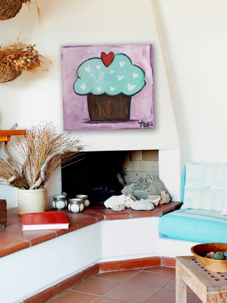 "Purple Heart Cupcake" Painting Print on Canvas by Tori Campisi