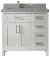 Cambridge 36 Left Offset Bath Vanity in Coventry Gray 2" Piatra Gray