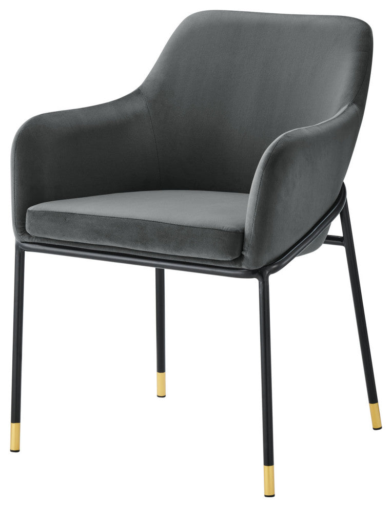 Dining Chair, Set of 2, Black Gray, Velvet, Modern Cafe Bistro Hospitality