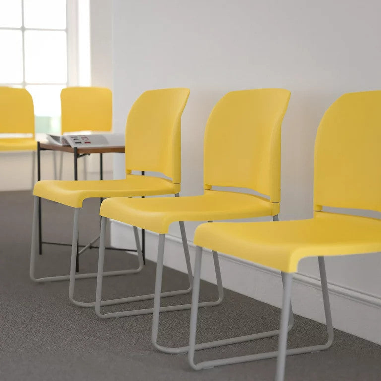 Set of 5 Multifunctional Stackable Chair, Plastic Seat With Sled Base, Yellow