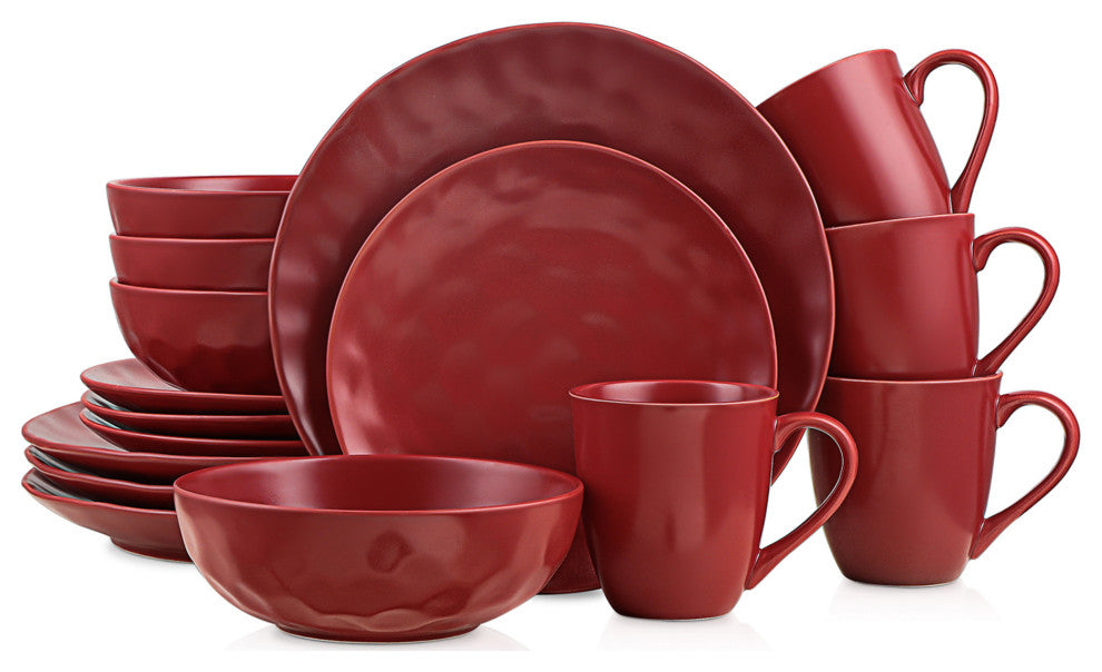 Stone Lain Sam Porcelain 16 Piece Dinnerware Set, Red
