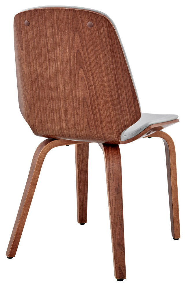 Brinley Faux Leather and Wood Dining Room Accent Chair, Gray and Walnut