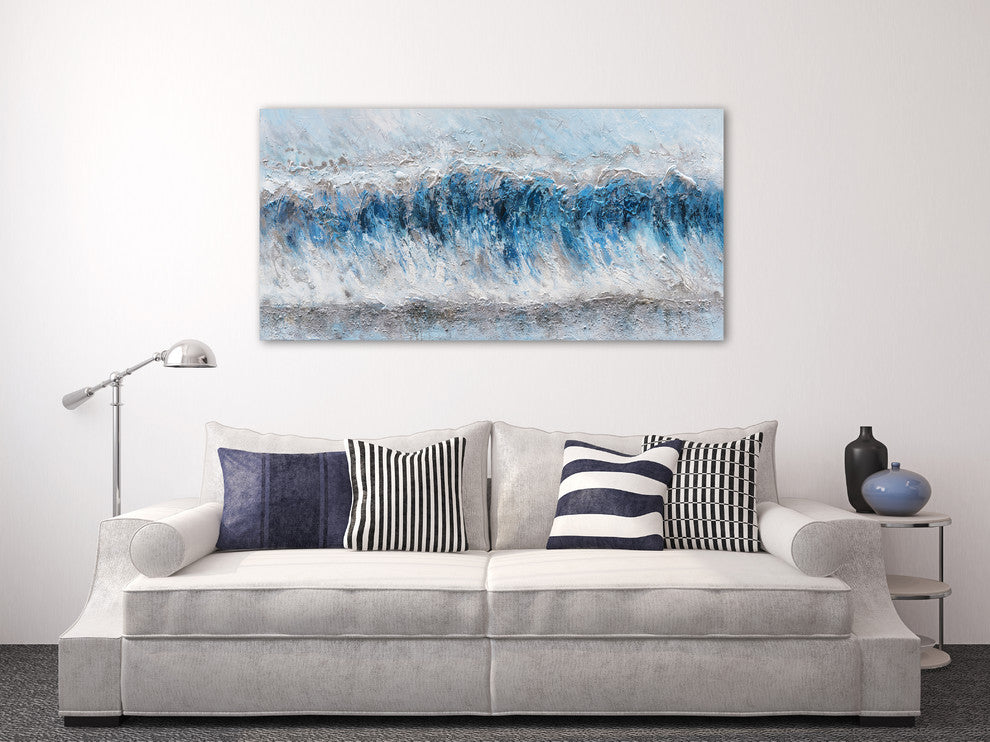 "Blue Waves" Abstract Hand Painted Canvas Artwork; Modern Art; Fine Artwork