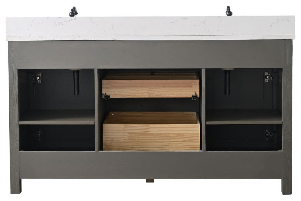 Jasper 60" Bathroom Vanity, Textured Gray, Ariston White Engineered Stone Top