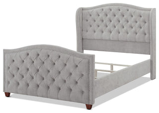 Marcella Upholstered Tufted Shelter Wingback Panel Bed, Silver Grey Polyester, Queen