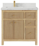 Sonoma 36 Left Offset Bath Vanity in Light Natural Teak with 2" Calacatta Nuvo