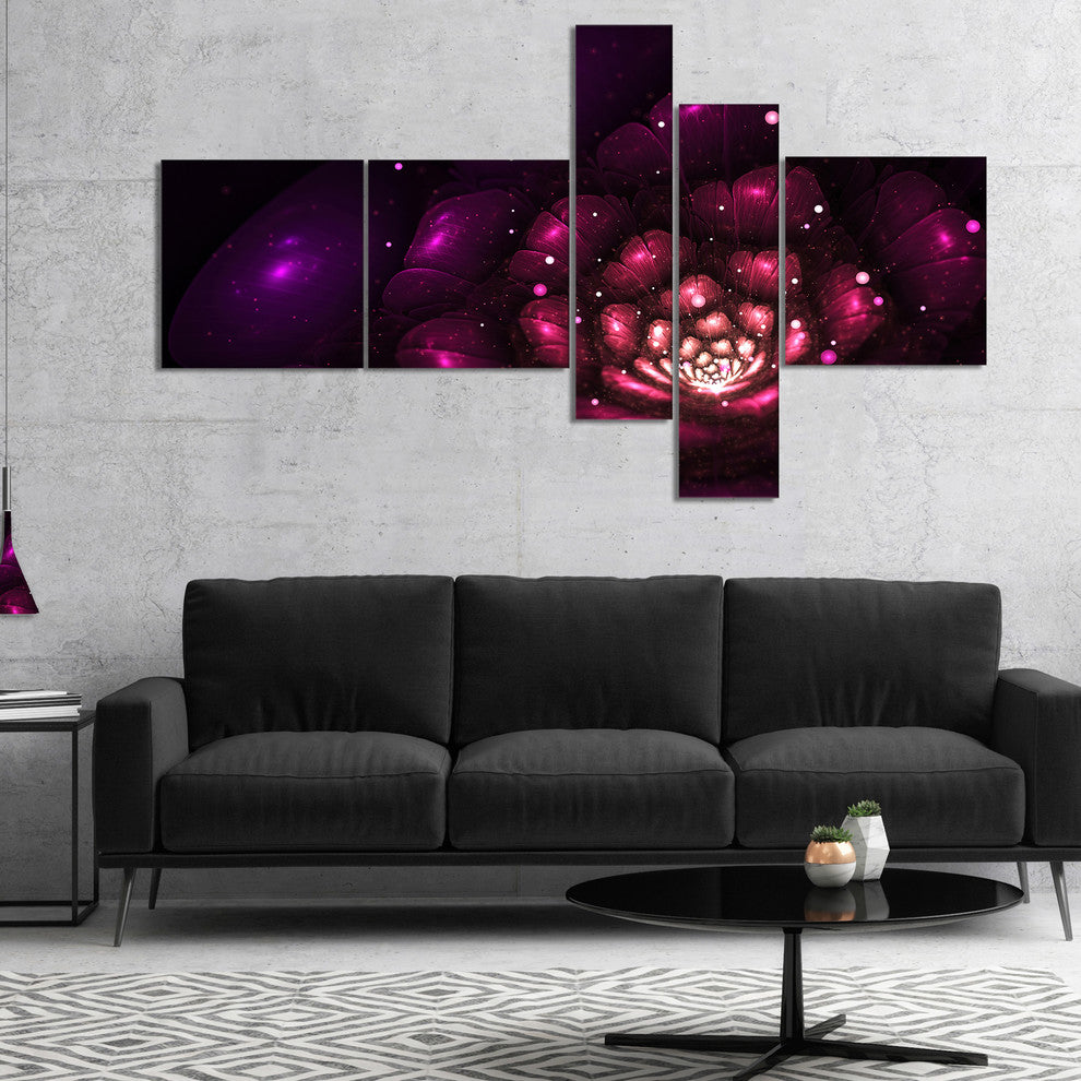 Abstract Fractal Violet Flower, Floral Art Canvas Print, 60"x32", 5 panels