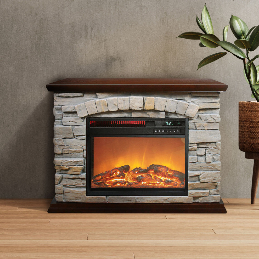 Large Square Infrared Faux Stone Fireplace
