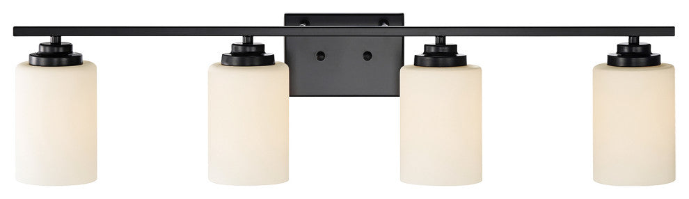 4-Light Matte Black Vanity With Etched White Glass Shades