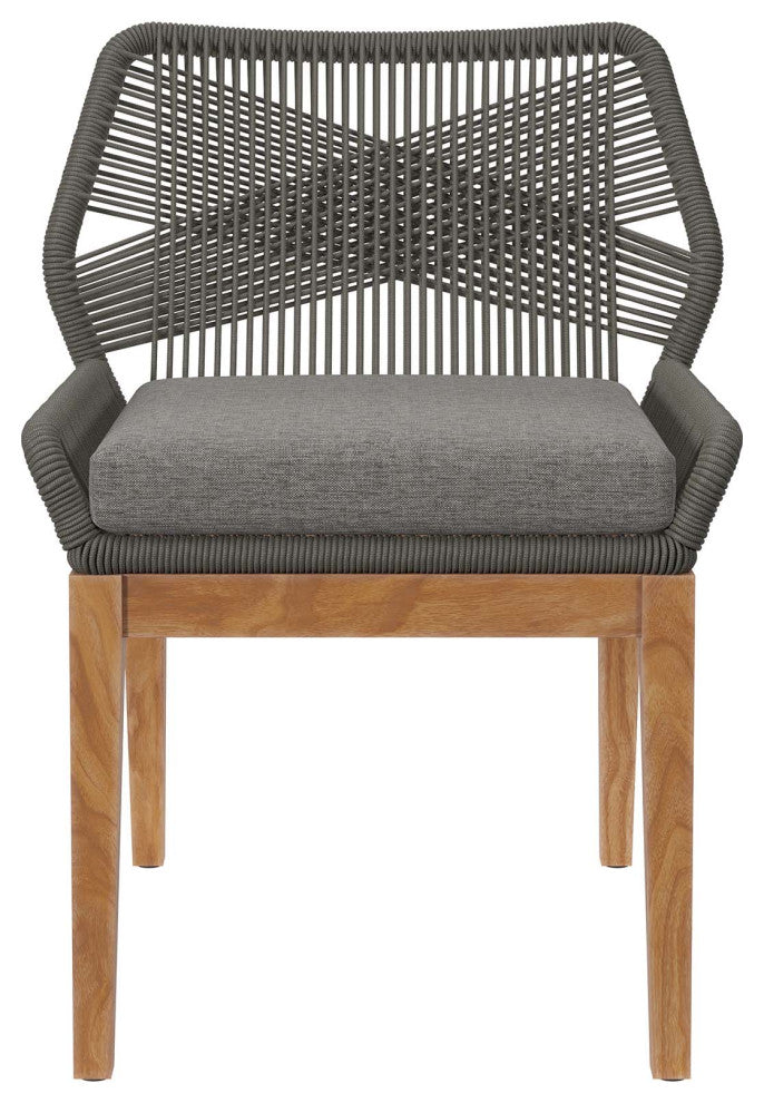 Wellspring Outdoor Patio Teak Wood Dining Chair, Gray Graphite
