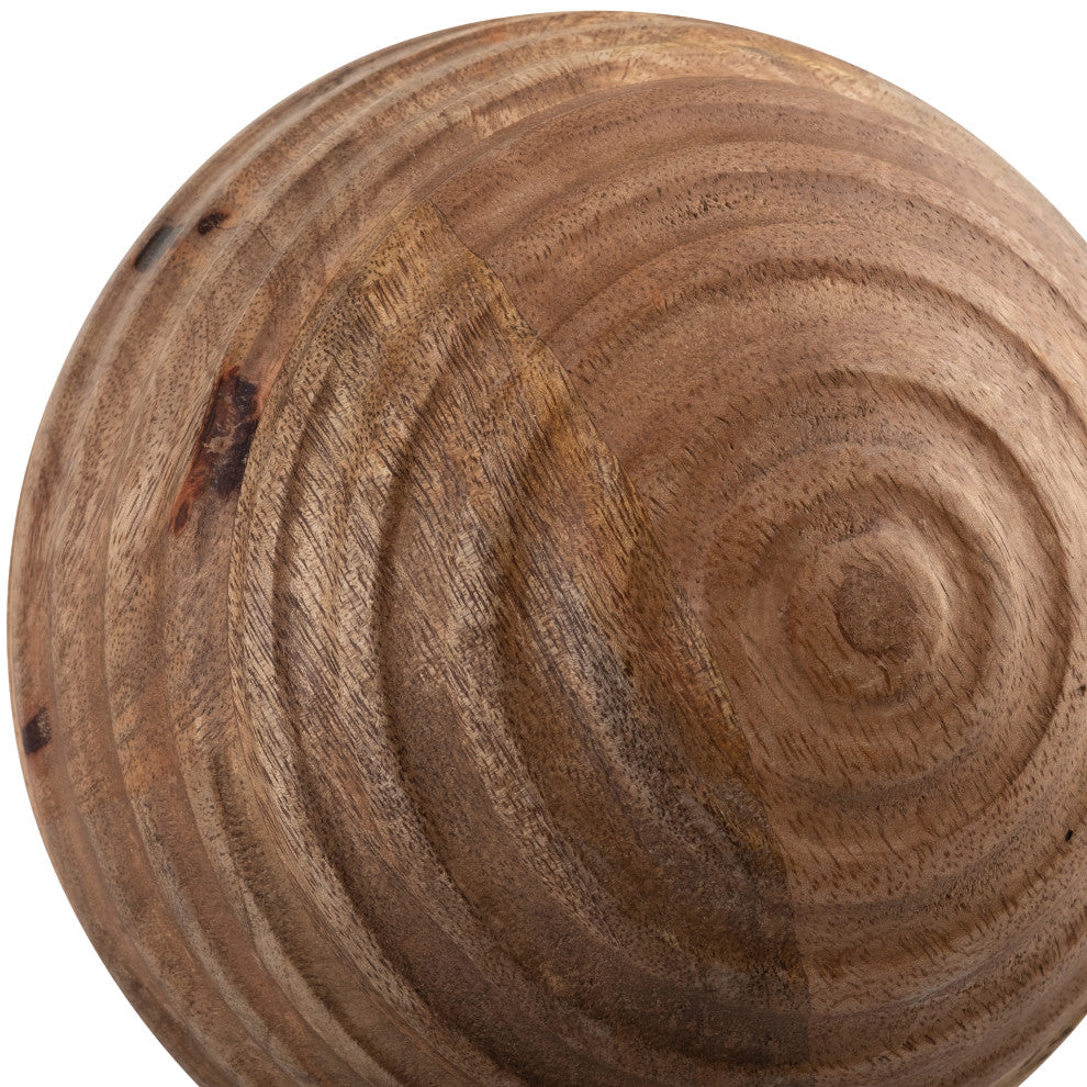6" Wooden Orb With Ridges, Natural