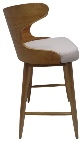 GDF Studio Truda Mid Century Modern Fabric Barstools, Set of 2, Light Beige/Natural