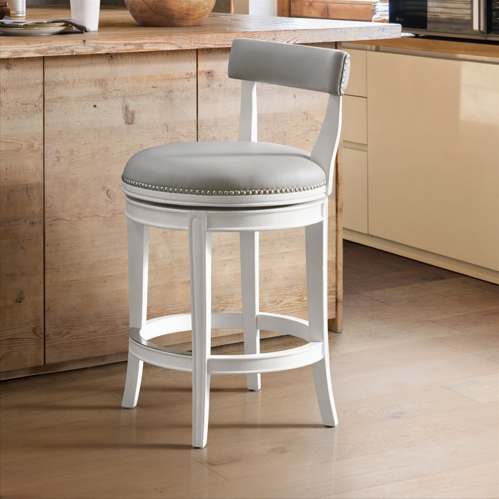 Hanover Swivel Bar Stool, White and Gray, Counter Height