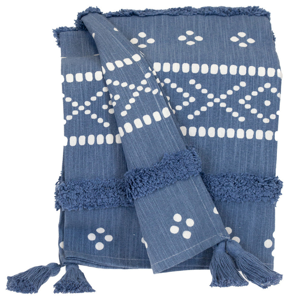 Parkland Collection Transitional Stripes and Dots Blue 50"x60" Throw