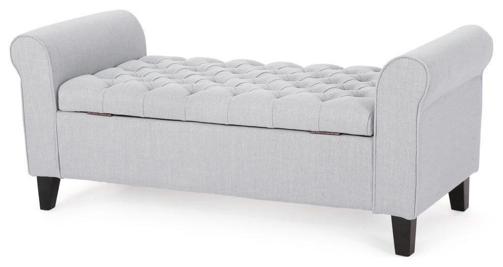 GDF Studio Keiko Contemporary Rolled Arm Storage Ottoman Bench, Light Gray/Gray
