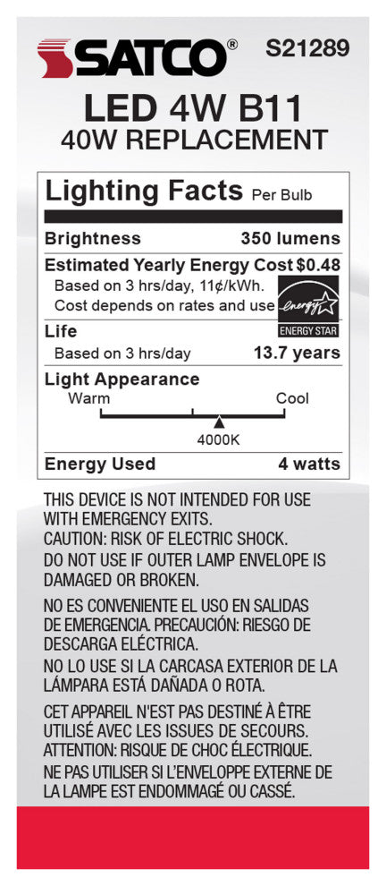 4W B11 LED, Frost, Medium Base, 90 CRI, 4000K, 120V