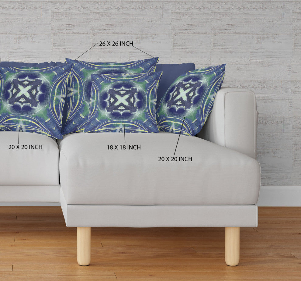 16" Evening Blue Green Geo Tribal Suede Throw Pillow