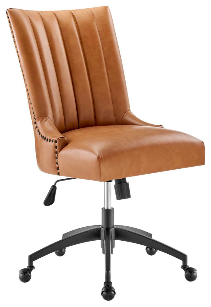 Empower Channel Tufted Vegan Leather Office Chair Black Tan