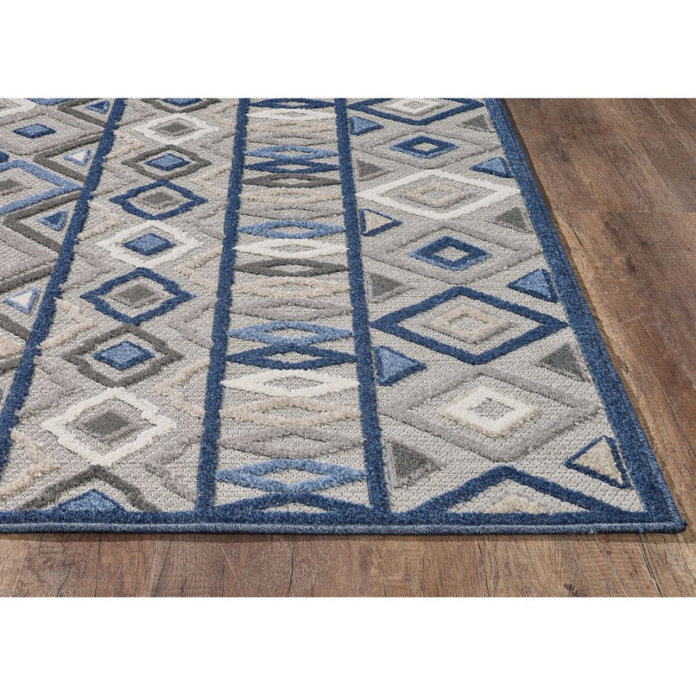 KAS Calla 6921 Grey/Blue Aztec Area Rug, 5'3" x 7'