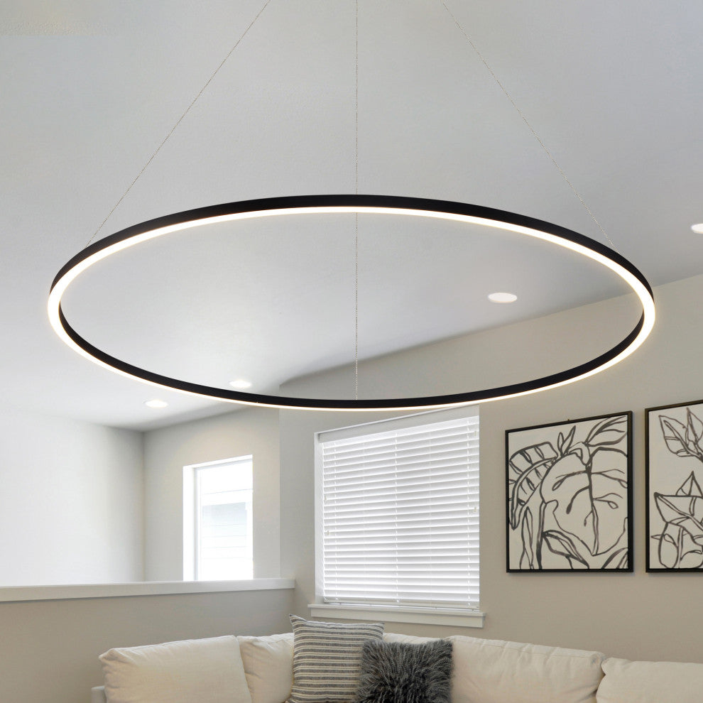 51" Tania LED Circular Chandelier, Adjustable Suspension Fixture, Black