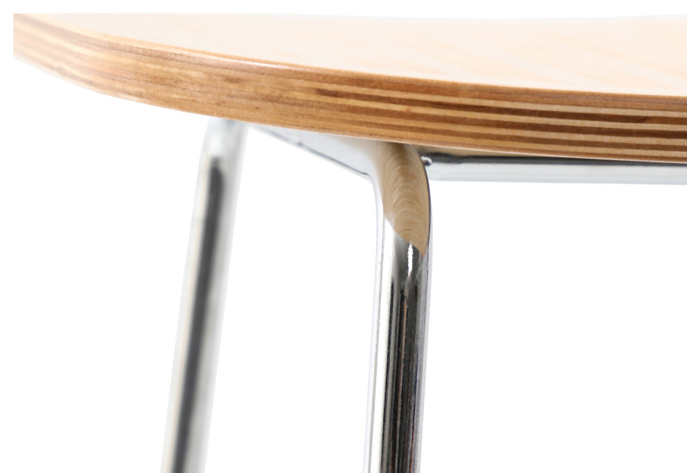 LeisureMod Melrose Modern Wood Counter Stool With Chrome Base, Natural
